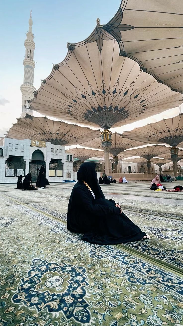 Interior of mosque with umbrellas